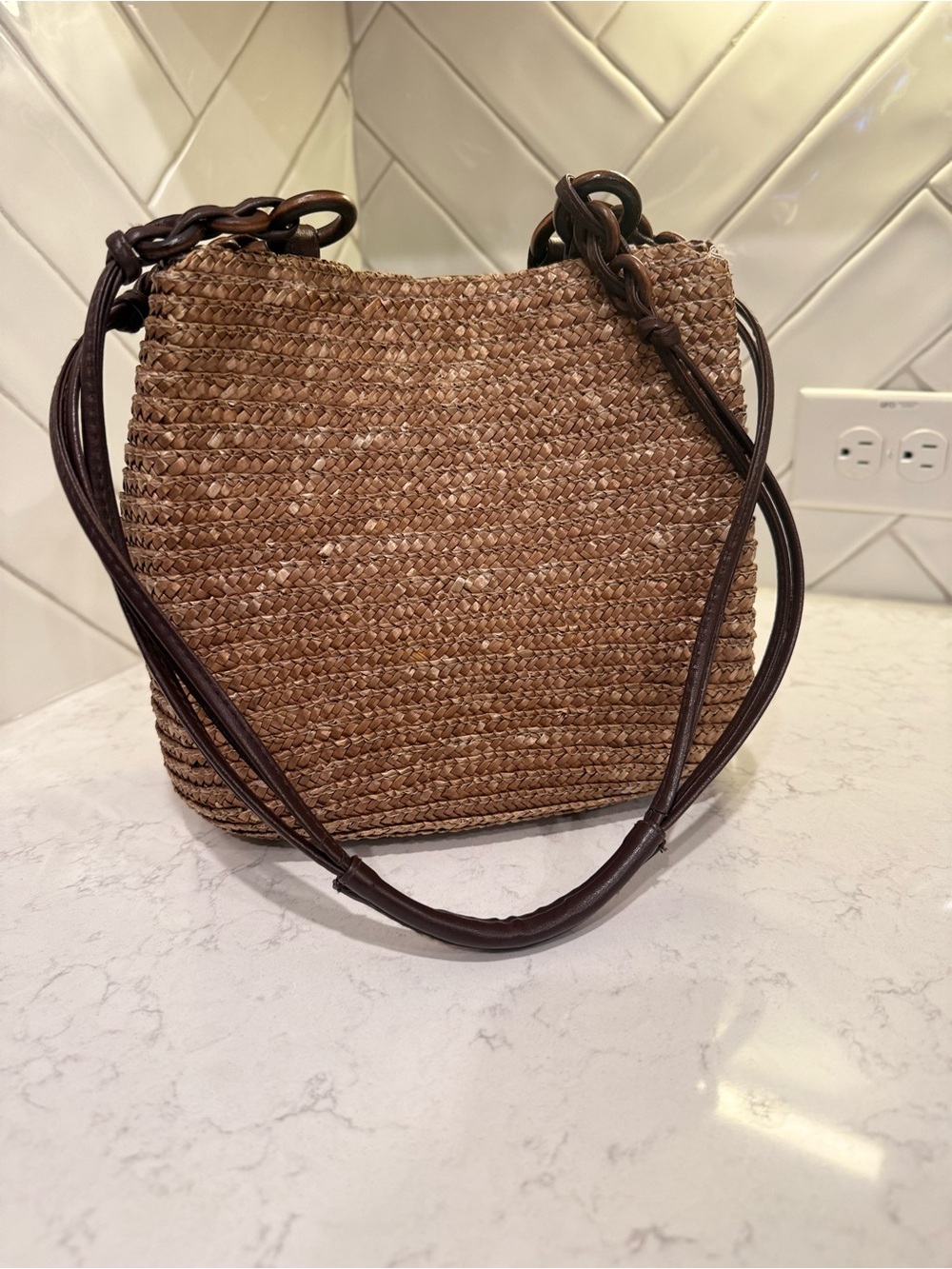croft & barrow Brown Woven Shoulder Bag with Dark Brown Strap